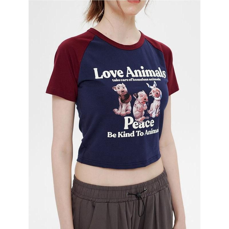 animal graphic raglan crop top, view 4 - MRSLM