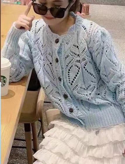 women's short crochet cut-out cardigan, view 5 - MRSLM