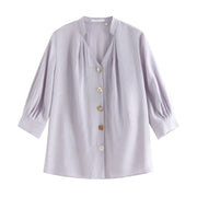 french v-neck loose shirt, view 7 - MRSLM