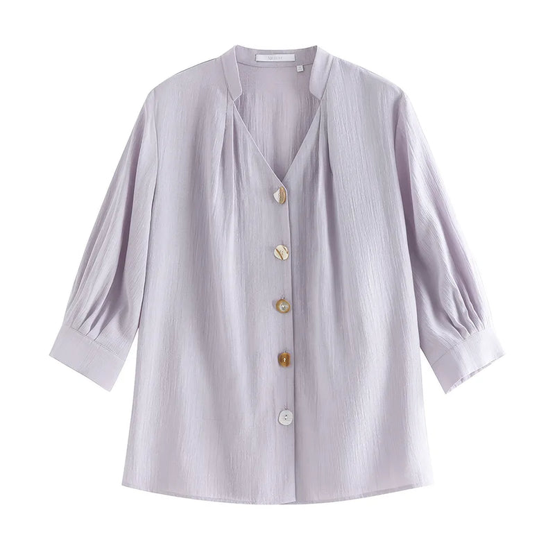 french v-neck loose shirt, view 7 - MRSLM