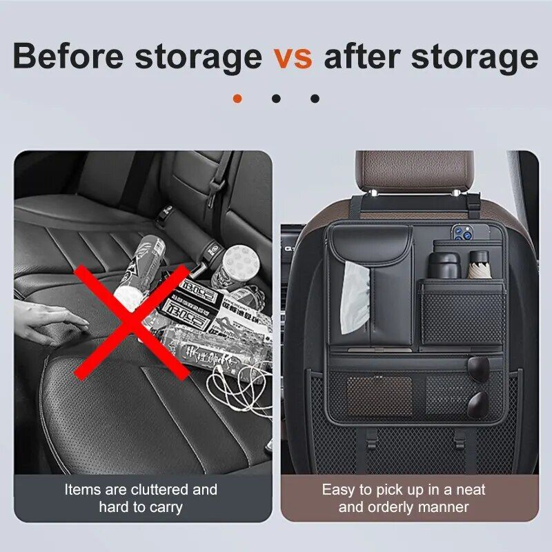 Car seat back organizer with multi-pockets, view 3 - MRSLM