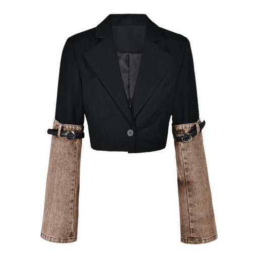 denim patchwork blazer, view 3 - MRSLM