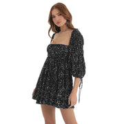 Sequin square collar swing dress, view 9 - MRSLM