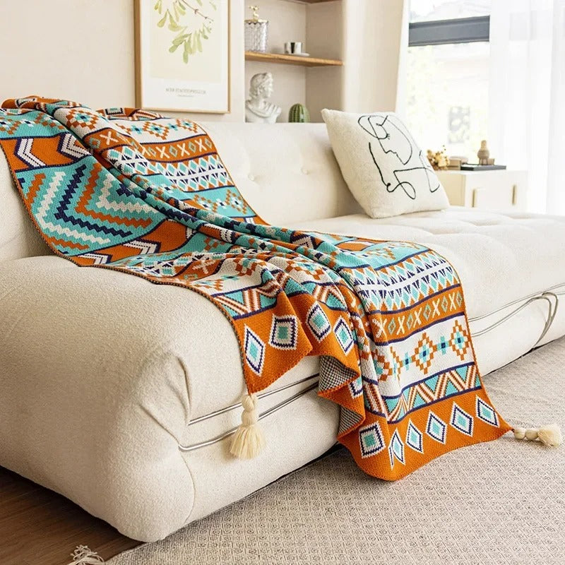 bohemian knitted throw blanket, view 2 - MRSLM