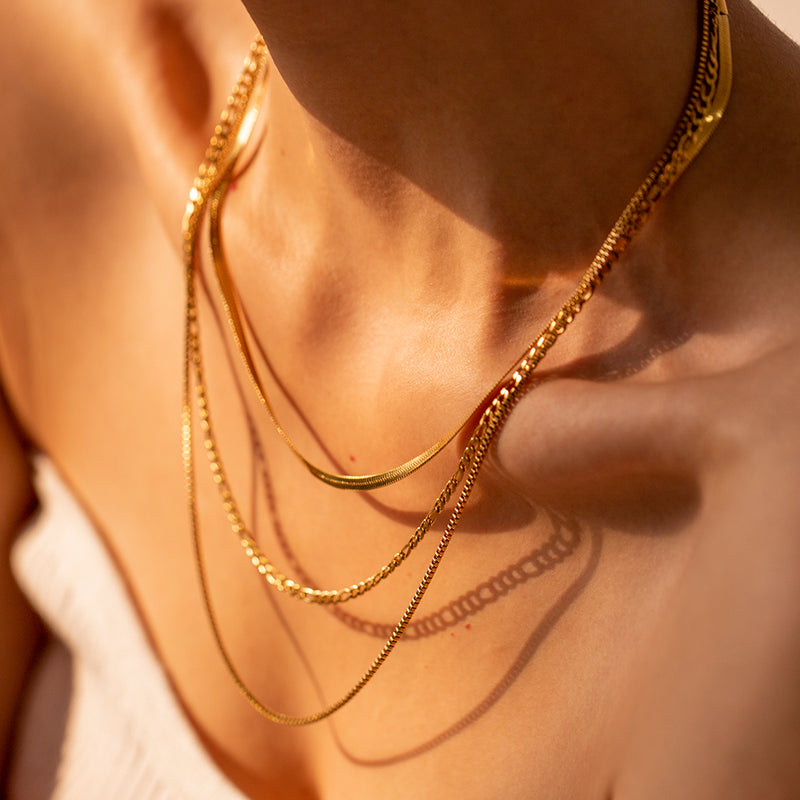 layered snake chain necklace, view 5 - MRSLM