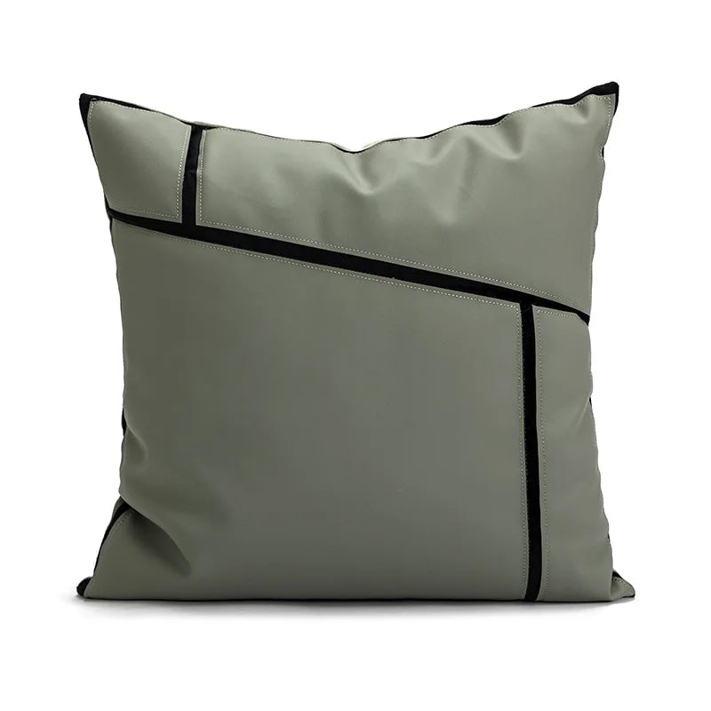 patchwork pu leather cushion cover, view 6 - MRSLM