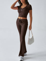 Women's solid color crew neck casual set, view 7 - MRSLM
