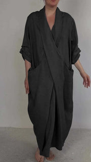 Women's linen V-neck dress with pockets, view 8 - MRSLM