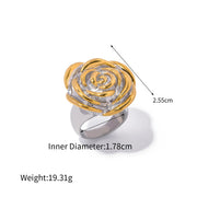 Stainless steel 18K gold plated geometric flower ring, view 2 - MRSLM