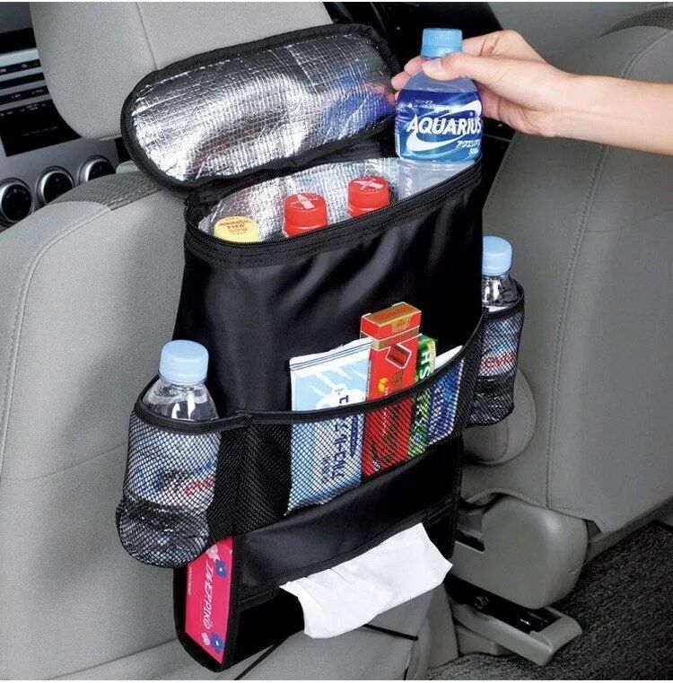 car back seat multi-pocket organizer with tissue box holder, view 2 - MRSLM