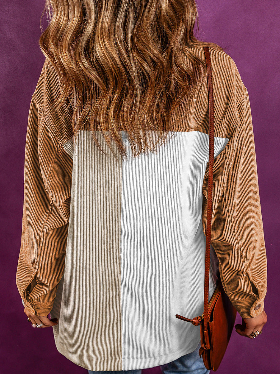 Women's Color-Block Corduroy Shirt Jacket