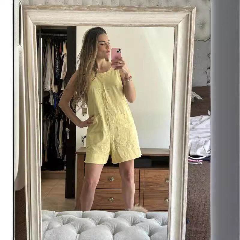 Women's sleeveless shorts jumpsuit with pockets, view 4 - MRSLM