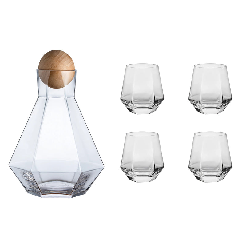 Glass carafe set with wood lid, view 5 - MRSLM