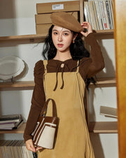 PU leather strap a-line sleeveless dress, view 4 - MRSLM