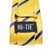 Yellow and blue striped silk necktie set, view 6 - MRSLM