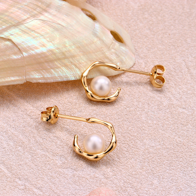 sterling silver pearl earrings, view 4 - MRSLM