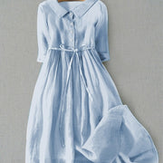Pleated lace-up cotton long dress - MRSLM