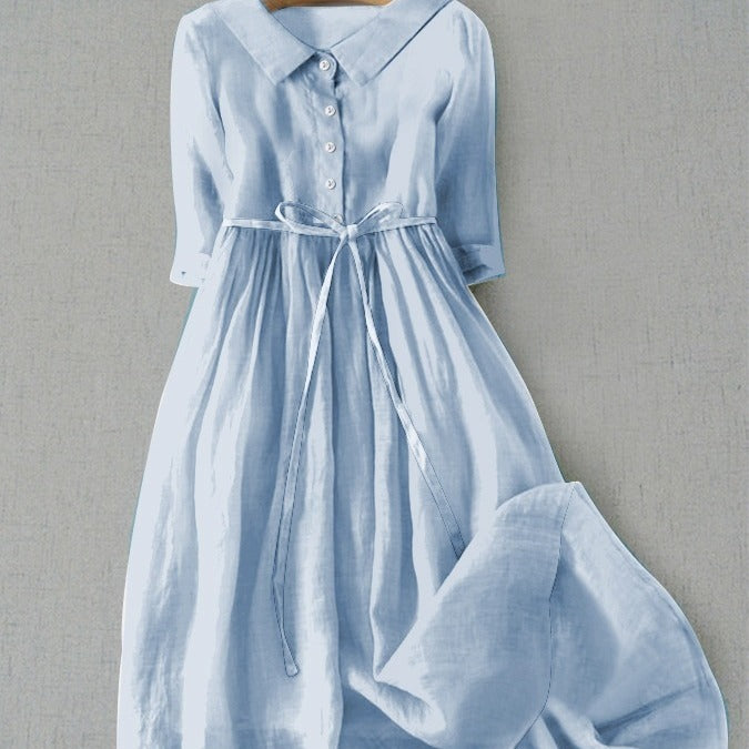 Pleated lace-up cotton long dress - MRSLM