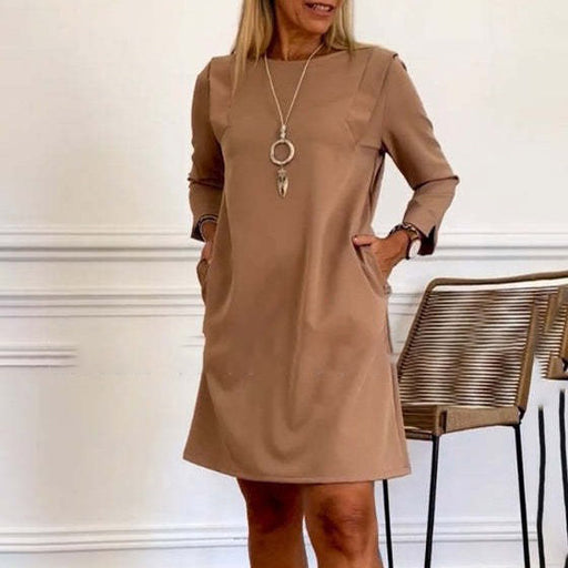 casual round neck plus size dress - MRSLM