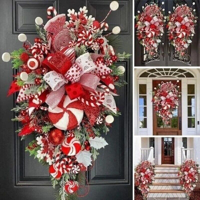 Upside-down Christmas tree candy wreath, view 10 - MRSLM
