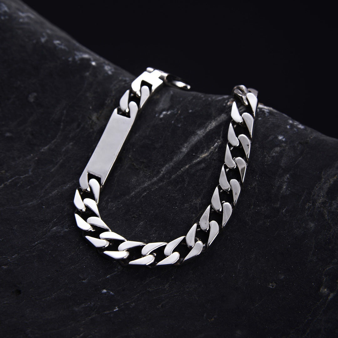 S925 Silver Retro Worn Simple Punk Bare Silver Bracelet