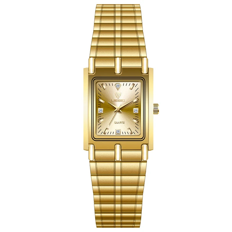 gold steel bracelet watch with square dial, view 5 - MRSLM