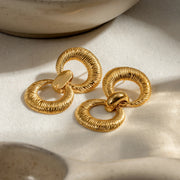 18k gold plated double loop textured earrings, view 3 - MRSLM