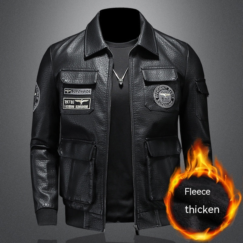 men's slim fit PU leather coat, view 3 - MRSLM