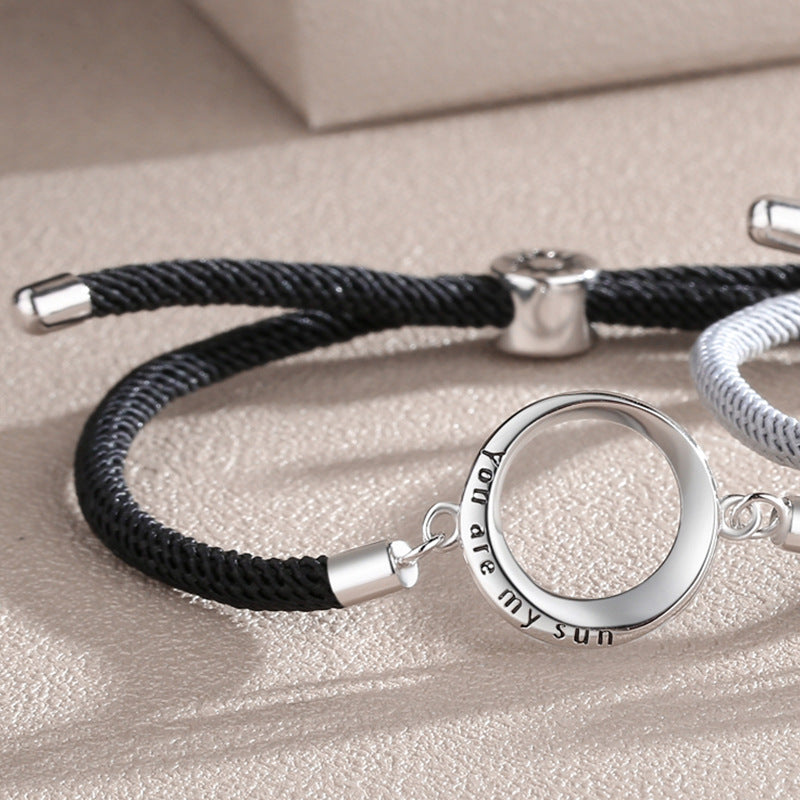 sun and moon couple bracelets sterling silver, view 2 - MRSLM