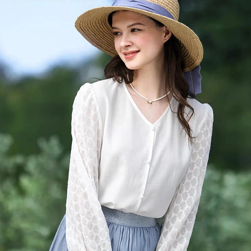 V-neck long-sleeve blouse - MRSLM