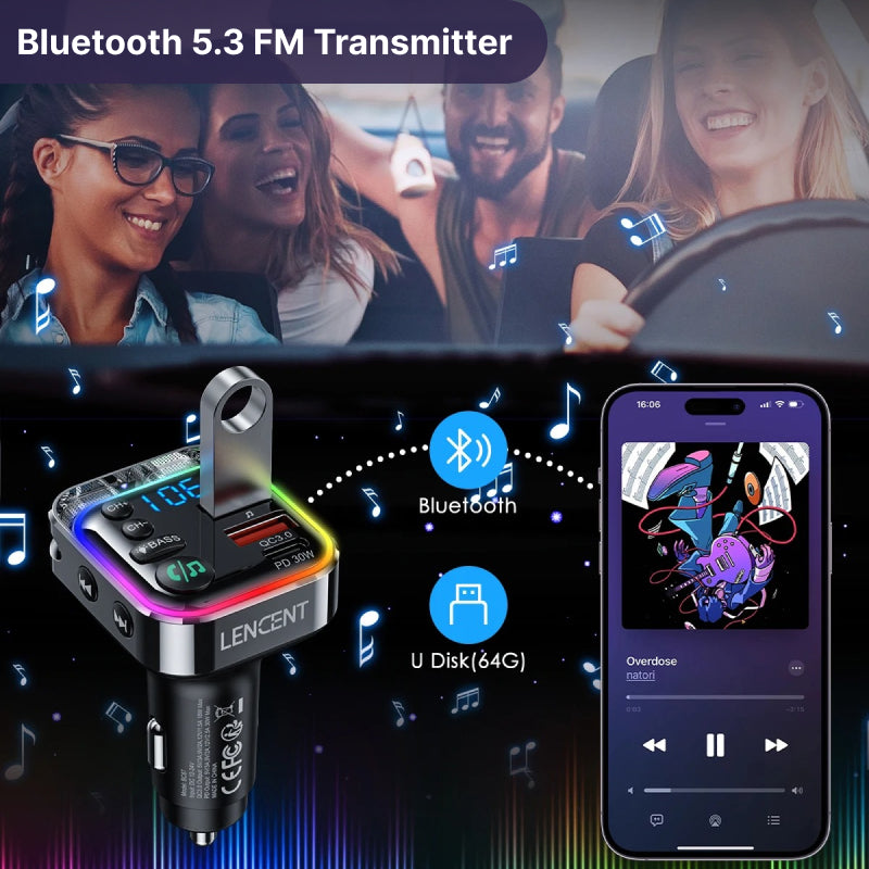 bluetooth 5.3 fm transmitter with 30w pd and qc3.0 charger, view 3 - MRSLM