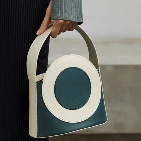 color block vegan leather bucket bag, view 6 - MRSLM
