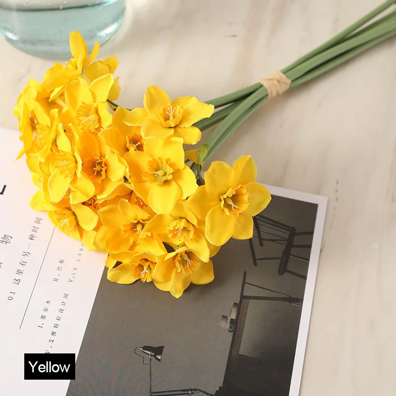 artificial narcissus flower bouquet, view 3 - MRSLM