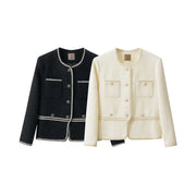 elegant crewneck beaded buckle jacket, view 11 - MRSLM