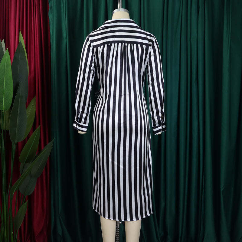 striped lapel shirt dress, view 4 - MRSLM