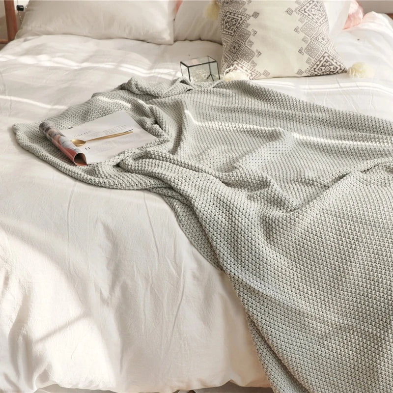 oversize moss stitch knitted blanket, view 10 - MRSLM