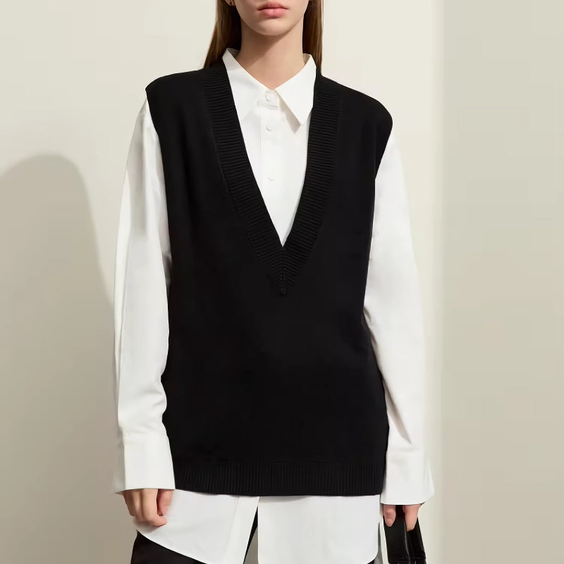 minimalist wool knitted vest, view 2 - MRSLM