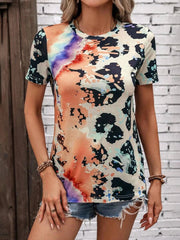 women's painted print slim short sleeve t-shirt, view 9 - MRSLM