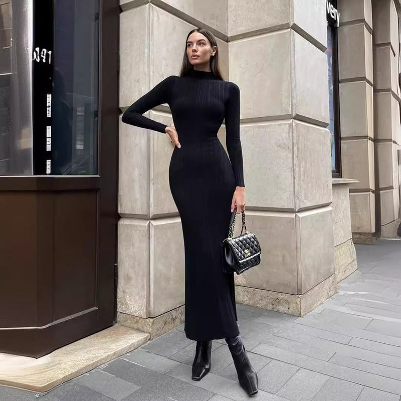 knitted striped fitted dress, view 3 - MRSLM