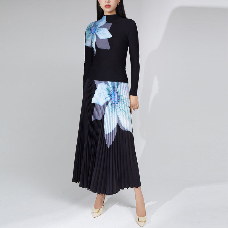 women's blouse and floral pleated skirt autumn suit - MRSLM