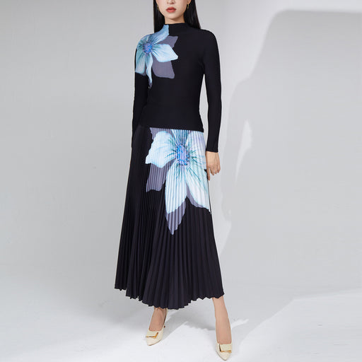 women's blouse and floral pleated skirt autumn suit - MRSLM