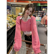 women's short hollow knit sweater, view 4 - MRSLM