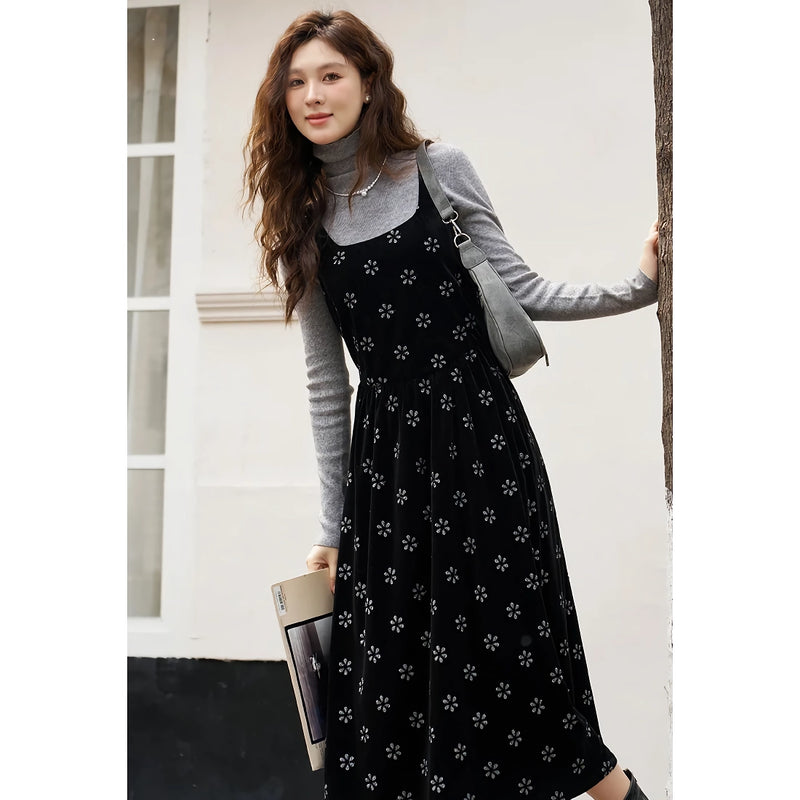 velvet flower print camisole dress, view 5 - MRSLM