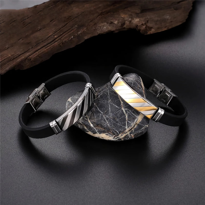 geometric stripe cuff bracelet, view 6 - MRSLM