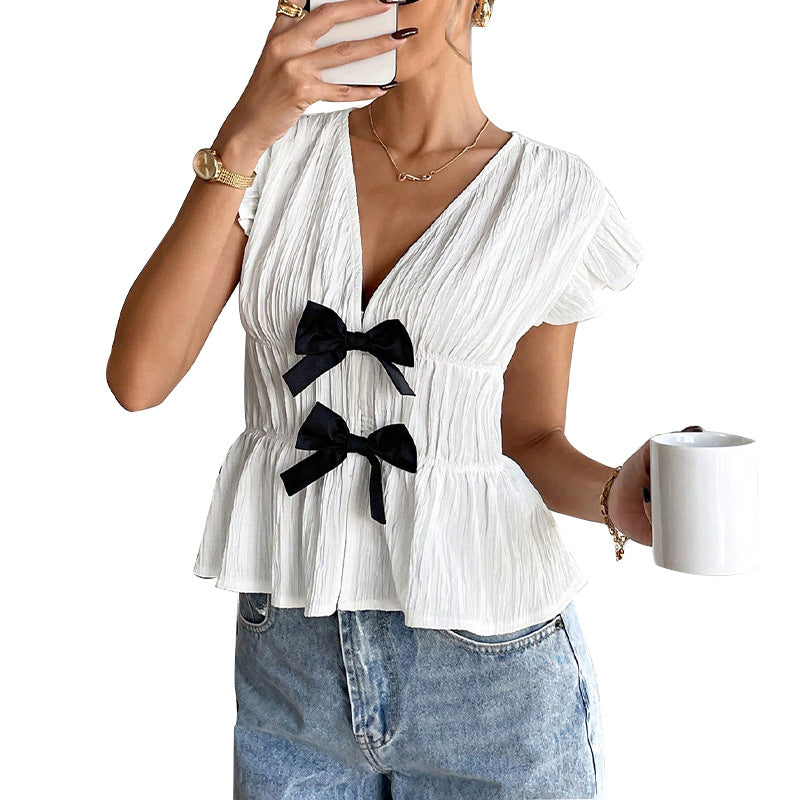 women's bow shirt with ruffled sleeves, view 2 - MRSLM