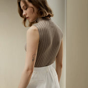 Silk-cashmere sleeveless mock neck tank top, view 5 - MRSLM