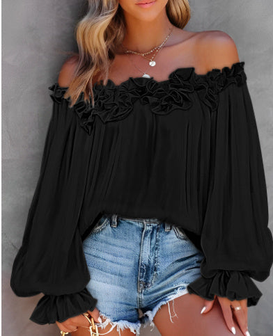 Ruffled off-shoulder long sleeve top, view 11 - MRSLM