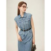 Sleeveless cotton denim dress, view 3 - MRSLM