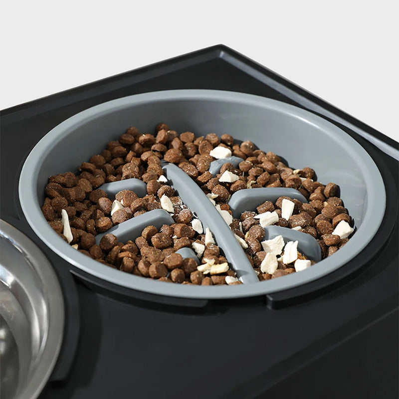stainless steel elevated pet bowls with slow food bowl, view 7 - MRSLM