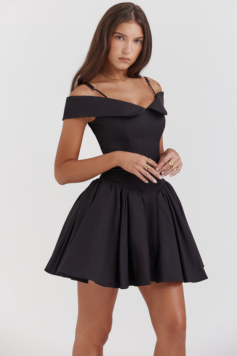 off-shoulder mini cocktail dress, view 8 - MRSLM